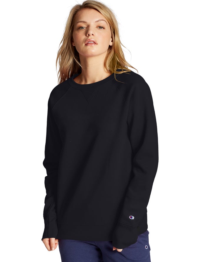 Champion Dame Sweatshirt Sort - Powerblend Fleece Classic Crew - Danmark TCX-247108